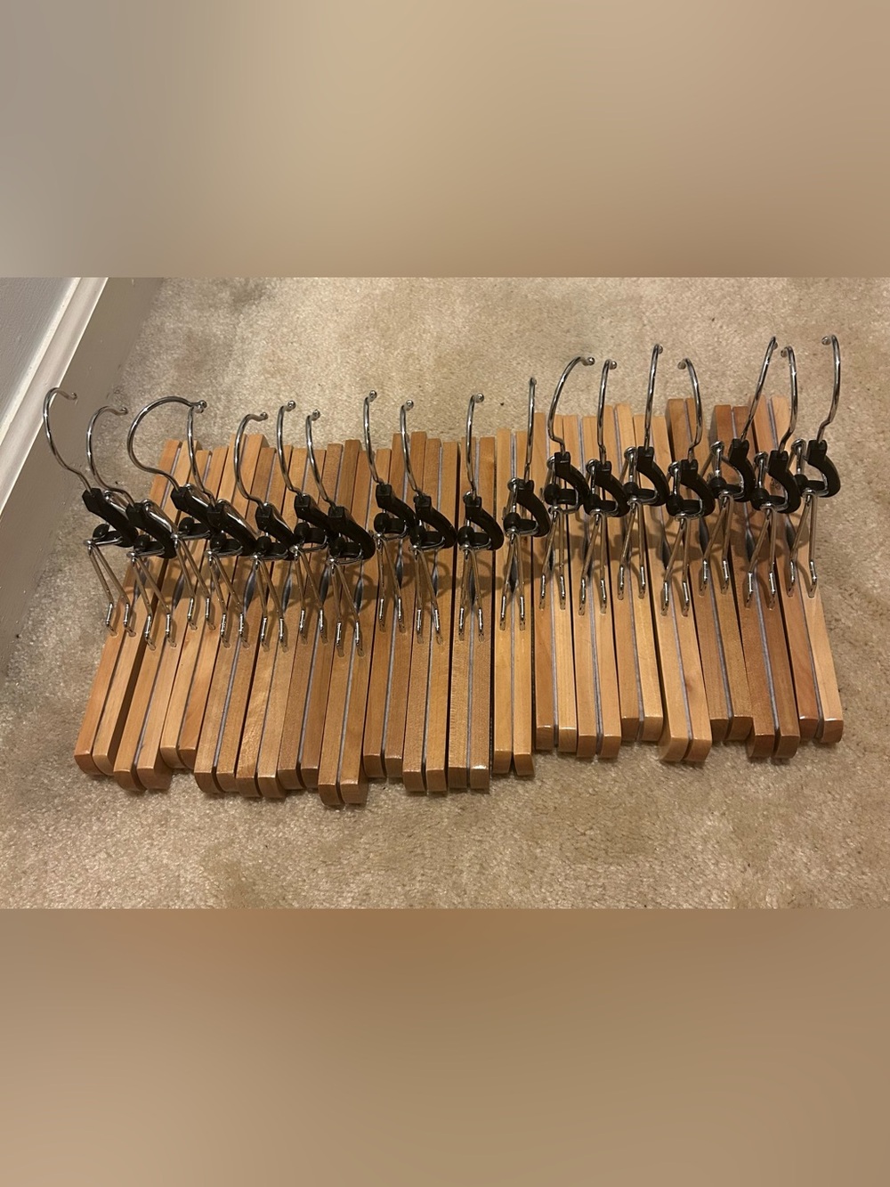 18 Wooden Clip Hangers | Natural Wood Pants Trousers Slacks Hangers